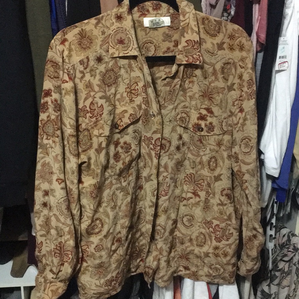 Escada floral silk button down size 40 earth tone